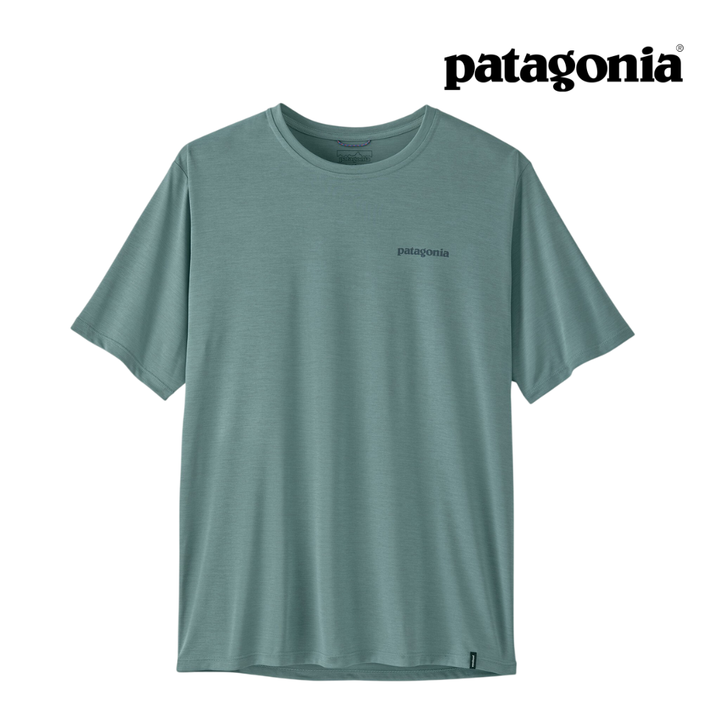 Explore Patagonia Men Men's Capilene® Cool Daily Shirt - Boardshort Logo - Blue Sage - Light Blue Sage X-Dye for trail, outdoor & lifestyle use | Liv Activ Singapore