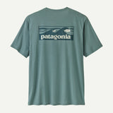 Explore Patagonia Men Men's Capilene® Cool Daily Shirt - Boardshort Logo - Blue Sage - Light Blue Sage X-Dye for trail, outdoor & lifestyle use | Liv Activ Singapore