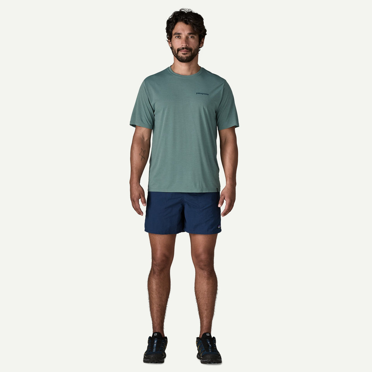 Explore Patagonia Men Men's Capilene® Cool Daily Shirt - Boardshort Logo - Blue Sage - Light Blue Sage X-Dye for trail, outdoor & lifestyle use | Liv Activ Singapore