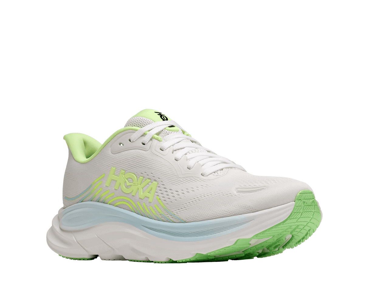 Explore HOKA Women Clifton 11 Wide - Frost / Neon Yuzu for trail, outdoor & lifestyle use | Liv Activ Singapore