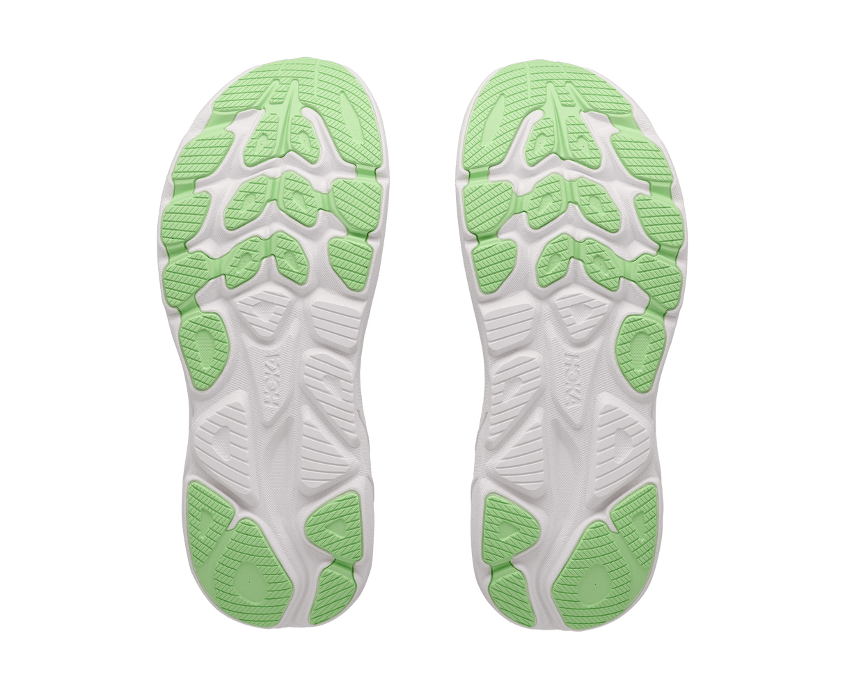 Explore HOKA Women Clifton 11 Wide - Frost / Neon Yuzu for trail, outdoor & lifestyle use | Liv Activ Singapore