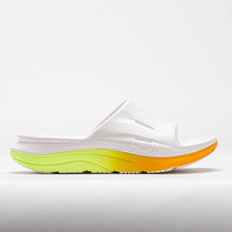 Explore HOKA Unisex Ora Recovery Slide 3 - White / Neon Yuzu for trail, outdoor & lifestyle use | Liv Activ Singapore
