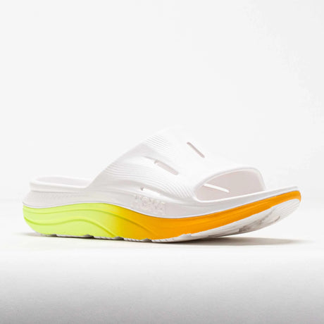 Explore HOKA Unisex Ora Recovery Slide 3 - White / Neon Yuzu for trail, outdoor & lifestyle use | Liv Activ Singapore