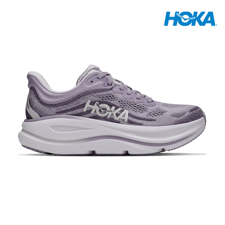 Explore HOKA Women Bondi 9 Wide - Mellow Lilac / Purple Fog for trail, outdoor & lifestyle use | Liv Activ Singapore