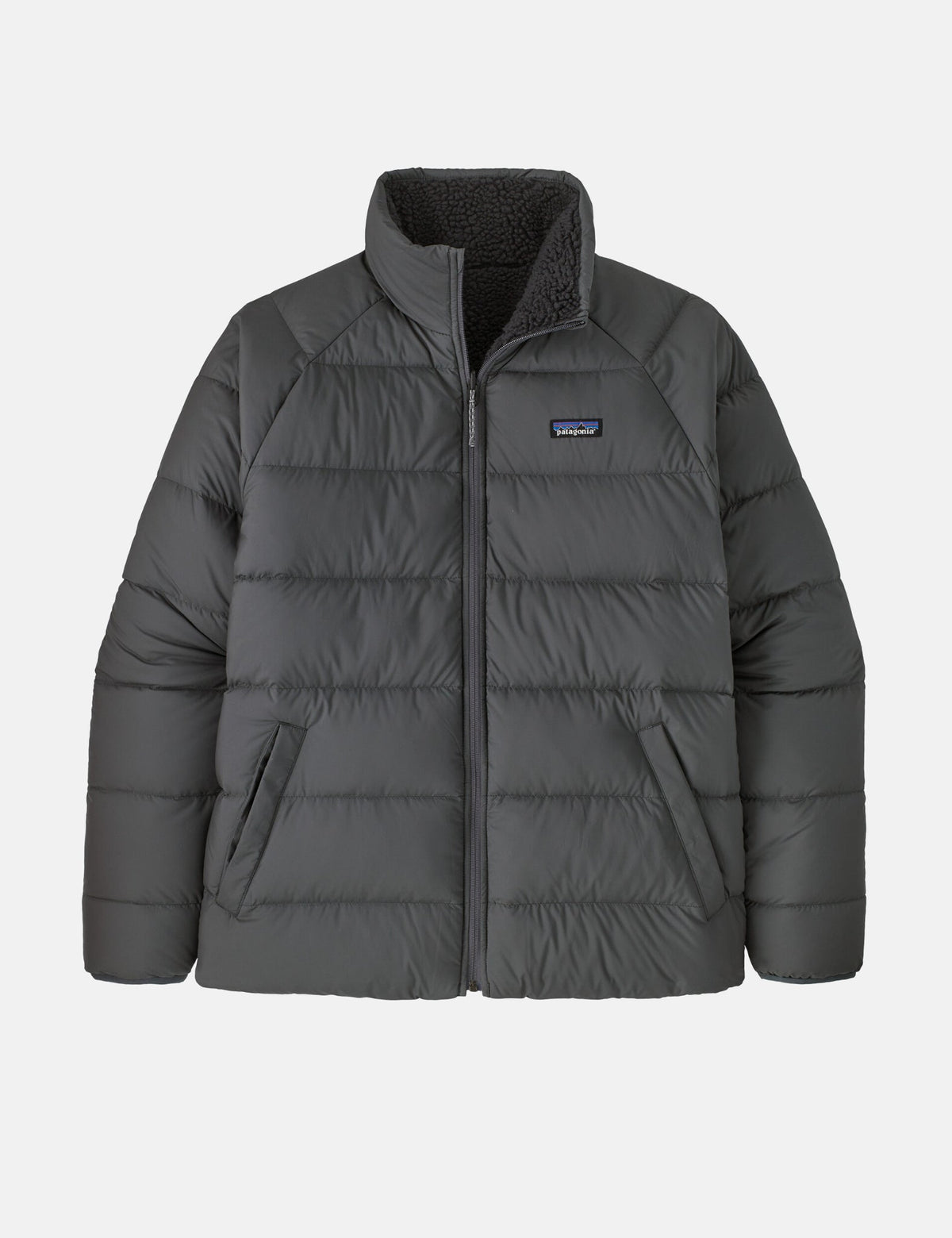 Explore Patagonia Men Reversible Silent Down Jacket - Forge Grey for trail, outdoor & lifestyle use | Liv Activ Singapore