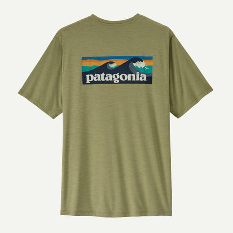 Explore Patagonia Men Capilene® Cool Daily Shirt - Boardshort Logo - Gumtree Green - Light Gumtree Green X-Dye for trail, outdoor & lifestyle use | Liv Activ Singapore