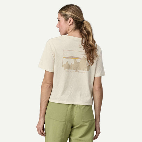 Explore Patagonia Women '73 Skyline Easy-Cut Responsibili-Tee - Birch White for trail, outdoor & lifestyle use | Liv Activ Singapore