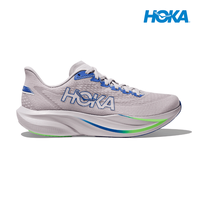 Explore HOKA Men Mach 7 Wide - Ash Grey / Cobalt Blue for trail, outdoor & lifestyle use | Liv Activ Singapore