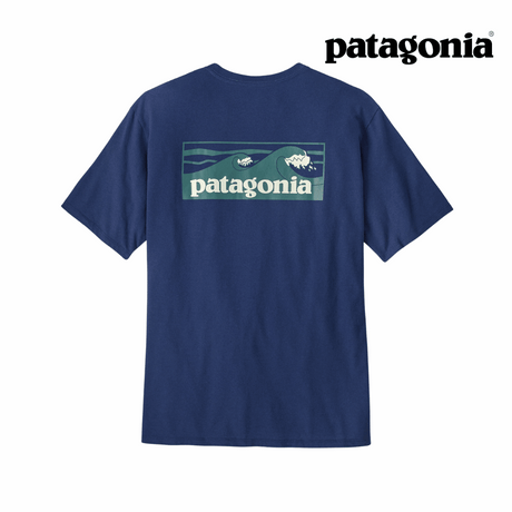 Explore Patagonia Men Boardshort Logo Pocket Responsibili-Tee - Clement Blue for trail, outdoor & lifestyle use | Liv Activ Singapore