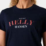 Explore Helly Hansen Women Core Graphic T-shirt 2.0 - Navy for trail, outdoor & lifestyle use | Liv Activ Singapore