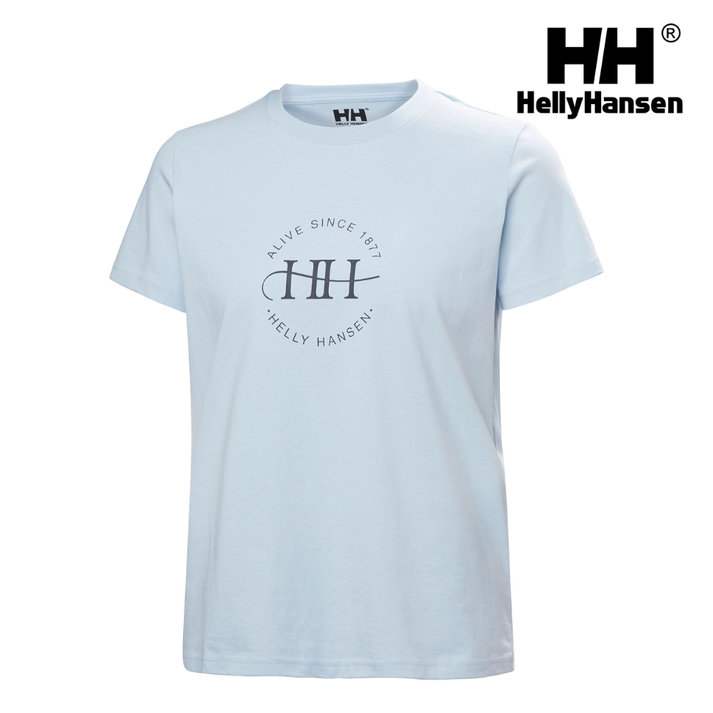 Explore Helly Hansen Women Core Graphic T-shirt 2.0 - Pinnacle Blue for trail, outdoor & lifestyle use | Liv Activ Singapore