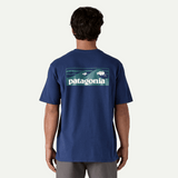 Explore Patagonia Men Boardshort Logo Pocket Responsibili-Tee - Clement Blue for trail, outdoor & lifestyle use | Liv Activ Singapore