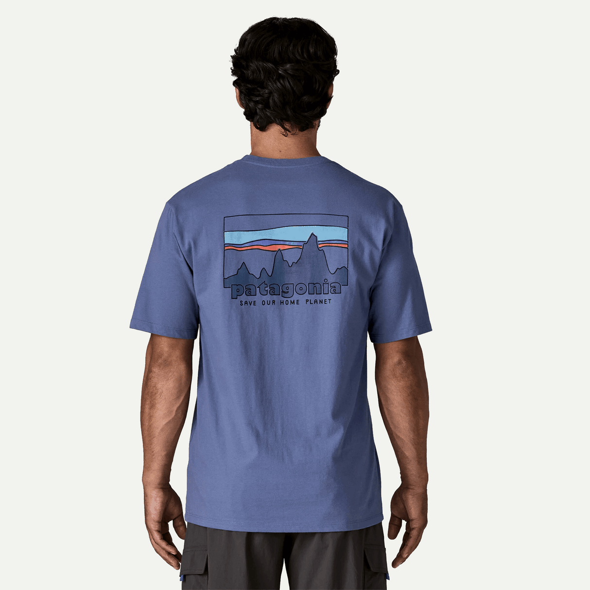 Explore Patagonia Men '73 Skyline Organic T-Shirt - Current Blue for trail, outdoor & lifestyle use | Liv Activ Singapore