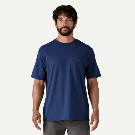 Explore Patagonia Men Boardshort Logo Pocket Responsibili-Tee - Clement Blue for trail, outdoor & lifestyle use | Liv Activ Singapore