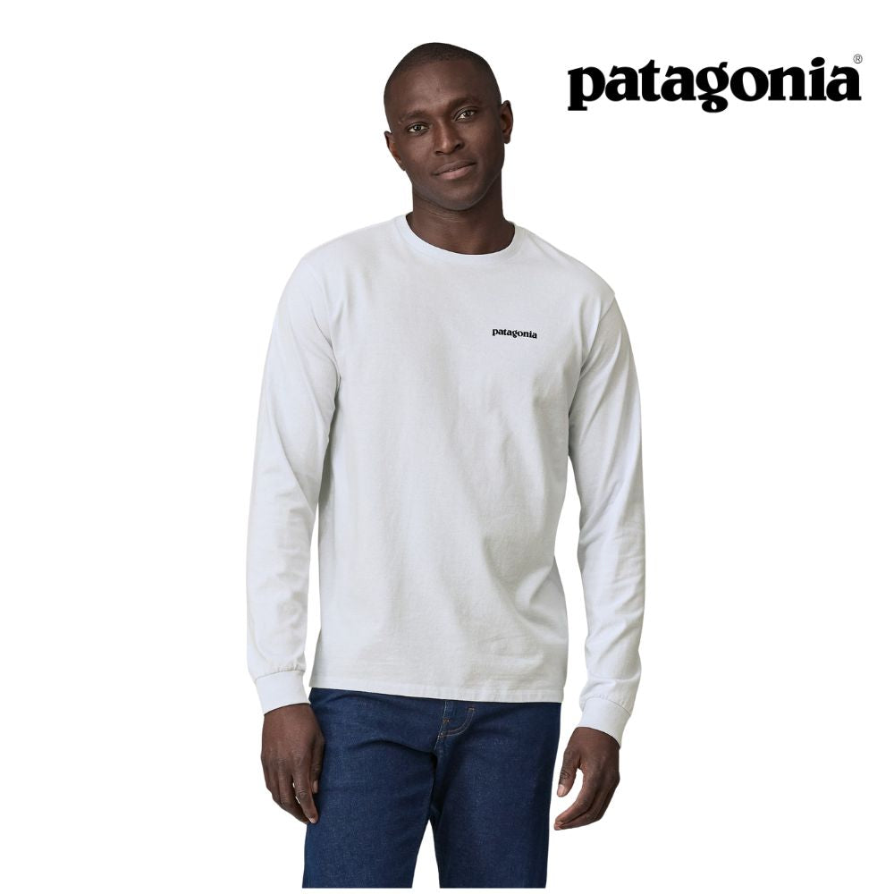 Patagonia Men Long-Sleeved P-6 Logo Responsibili-Tee White