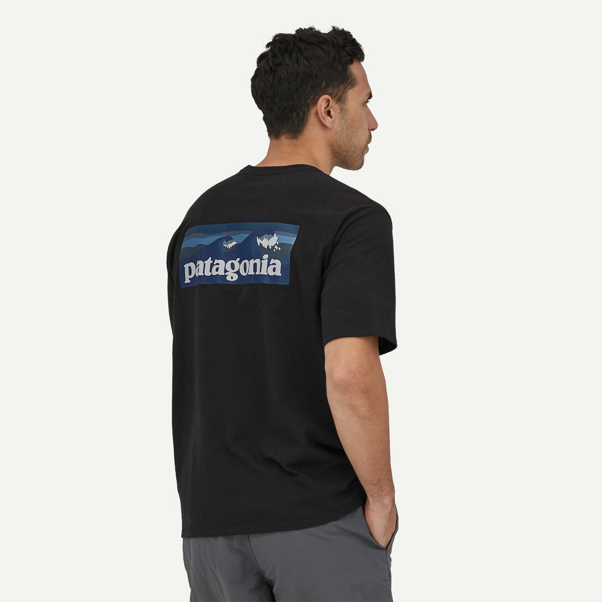 Explore Patagonia Men Boardshort Logo Pocket Responsibili-Tee® - Ink Black for trail, outdoor & lifestyle use | Liv Activ Singapore