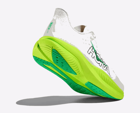 Explore HOKA Men Mach 6 - White / Neon Lime for trail, outdoor & lifestyle use | Liv Activ Singapore