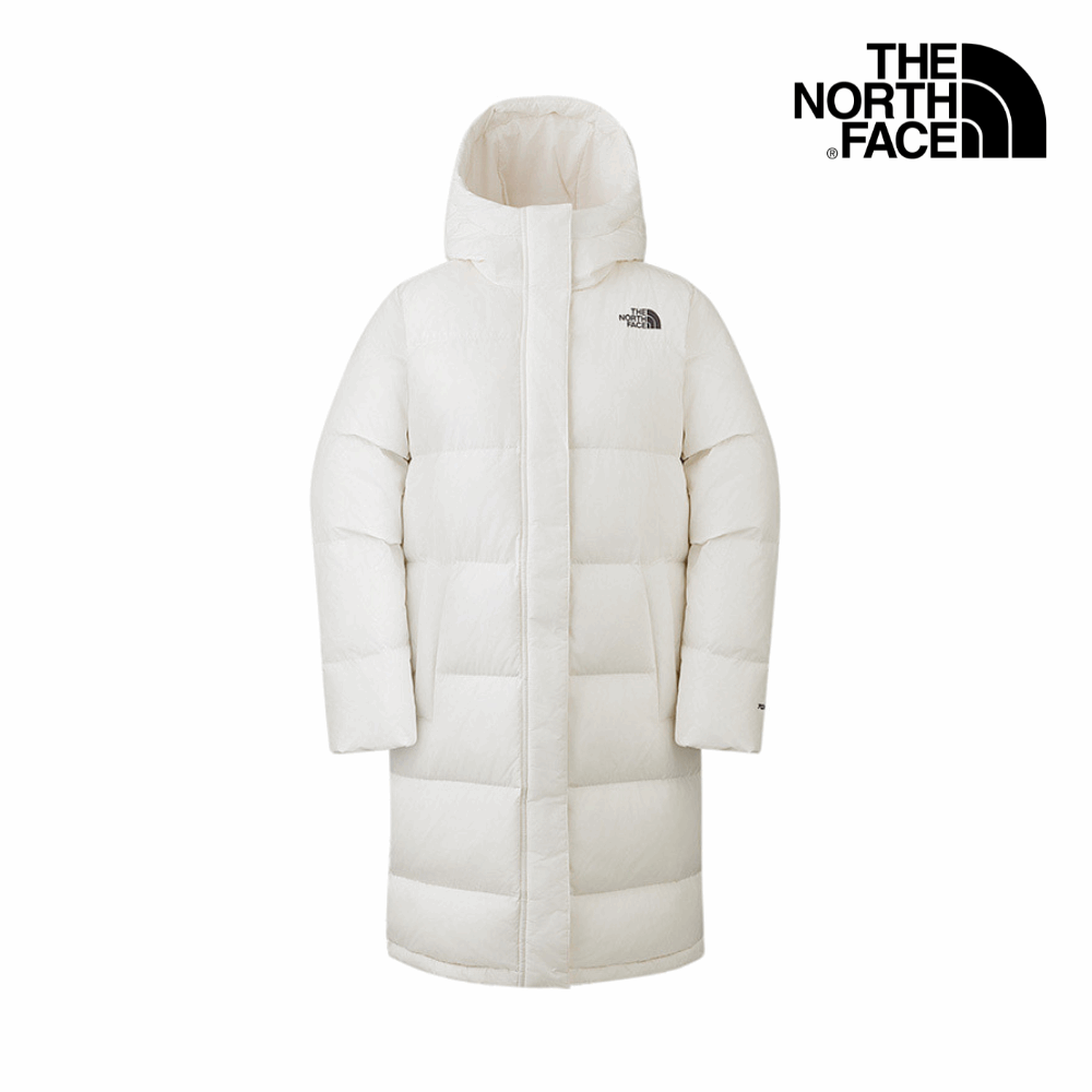 Explore The North Face Women Essential Long Down - AP White Dune for trail, outdoor & lifestyle use | Liv Activ Singapore