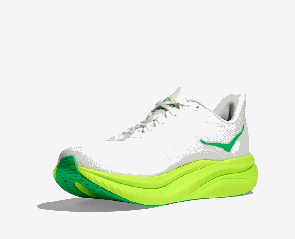 Explore HOKA Men Mach 6 - White / Neon Lime for trail, outdoor & lifestyle use | Liv Activ Singapore