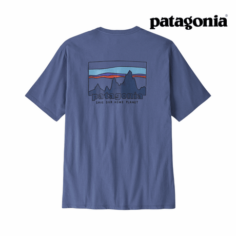 Explore Patagonia Men '73 Skyline Organic T-Shirt - Current Blue for trail, outdoor & lifestyle use | Liv Activ Singapore