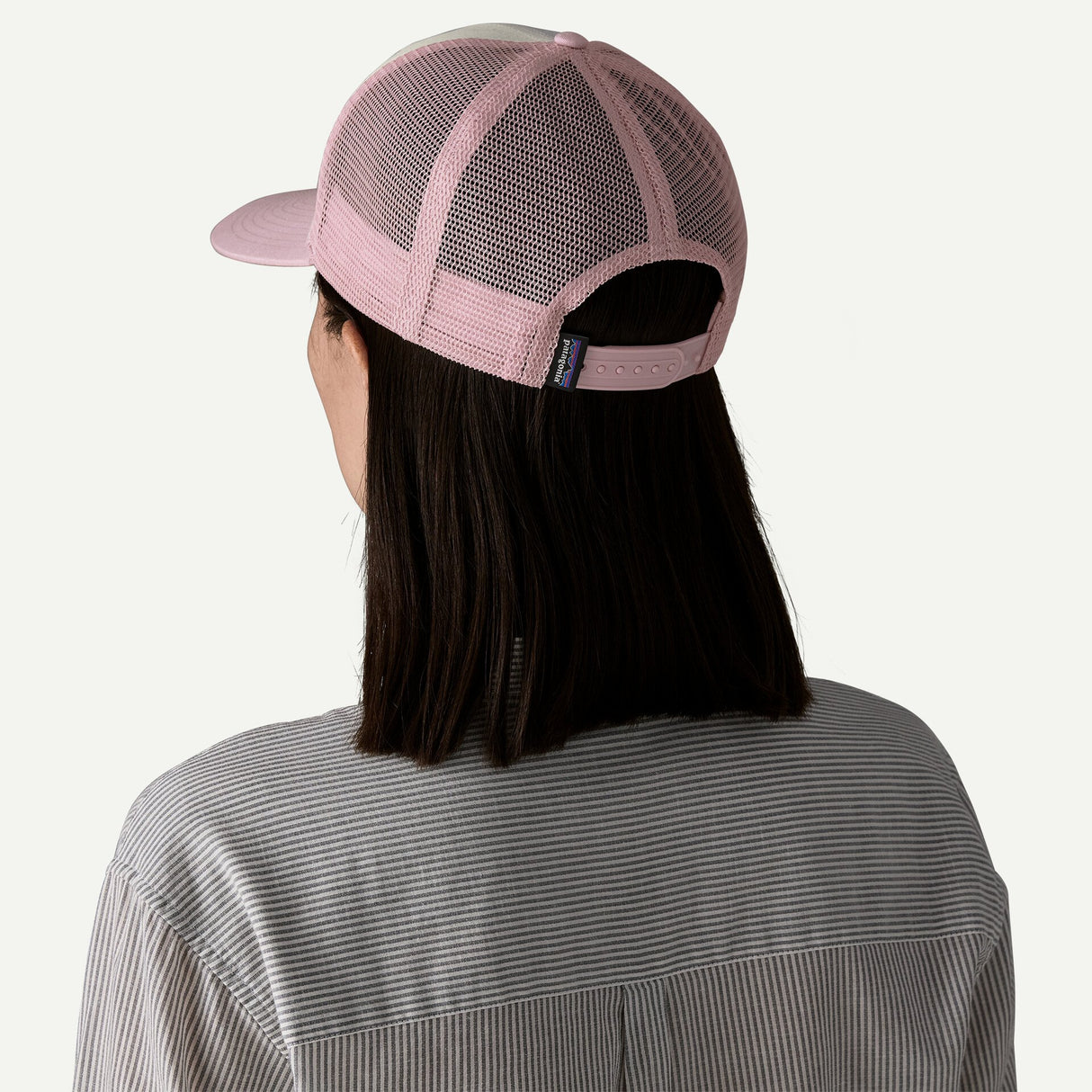Explore Patagonia P-6 Logo Trucker Hat - White with Quiet Violet for trail, outdoor & lifestyle use | Liv Activ Singapore